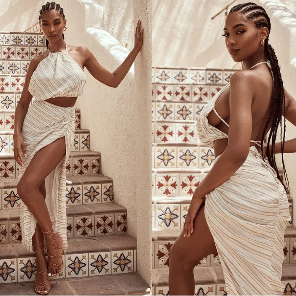 House of CB 'Bette' Linen Blend Backless Halter Top